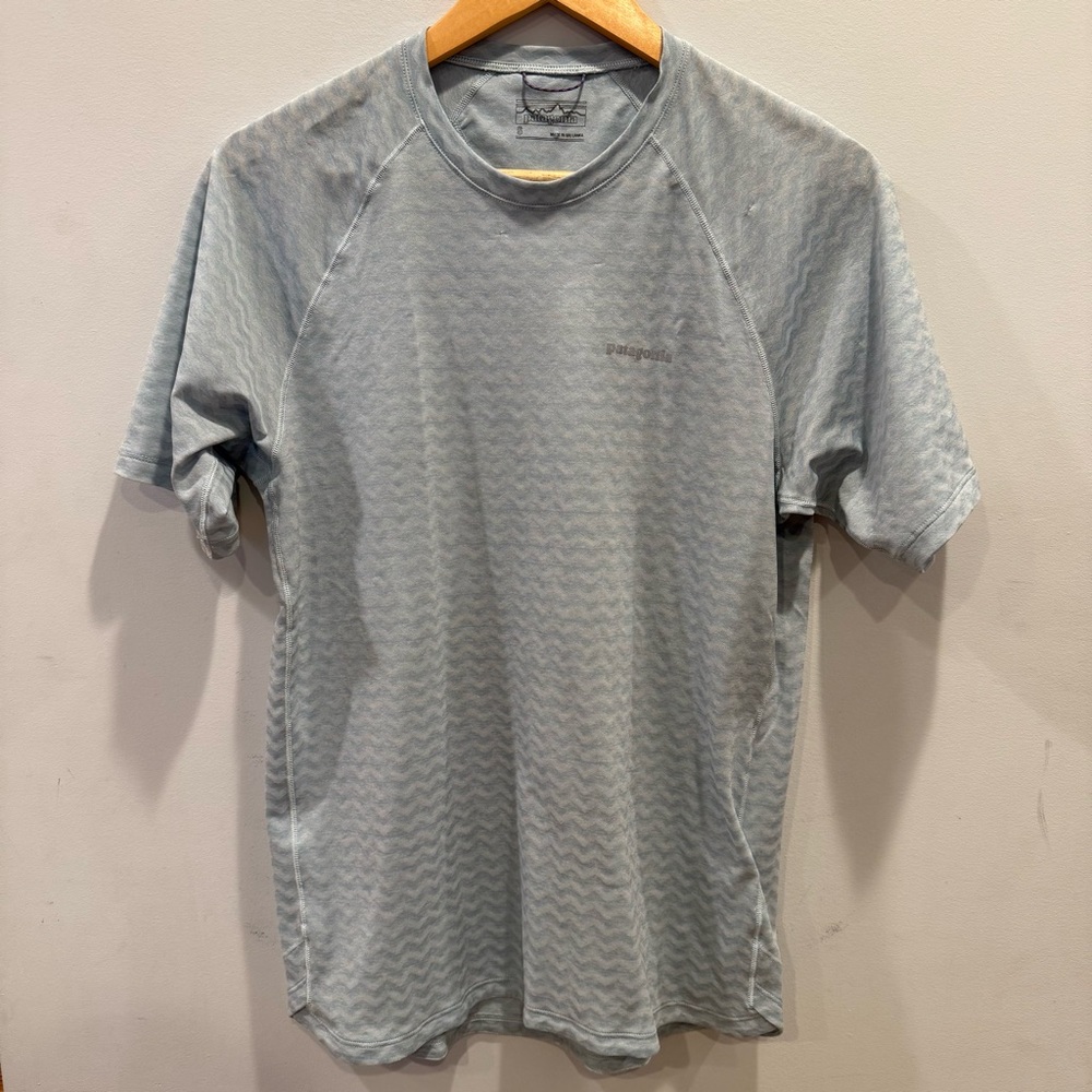 Patagonia Ridge Flow Tee – Light Blue, Men’s Small, Minor Snags